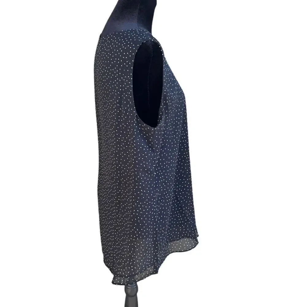Christina B black lined polk a dot tank top, sheer with dots, women's S